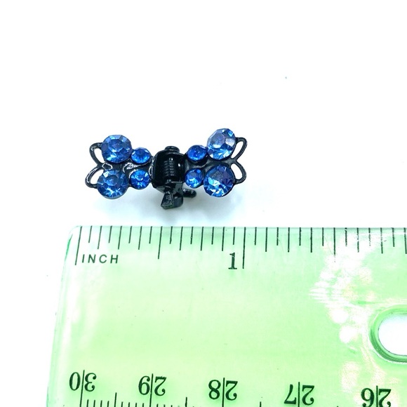 Hair Clips Set Of 4 Blue Rhinestone Butterfly Mini Claws Updos - Picture 5 of 9